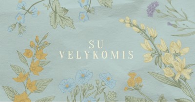 Velykų linkėjimai blue vintage-botanical