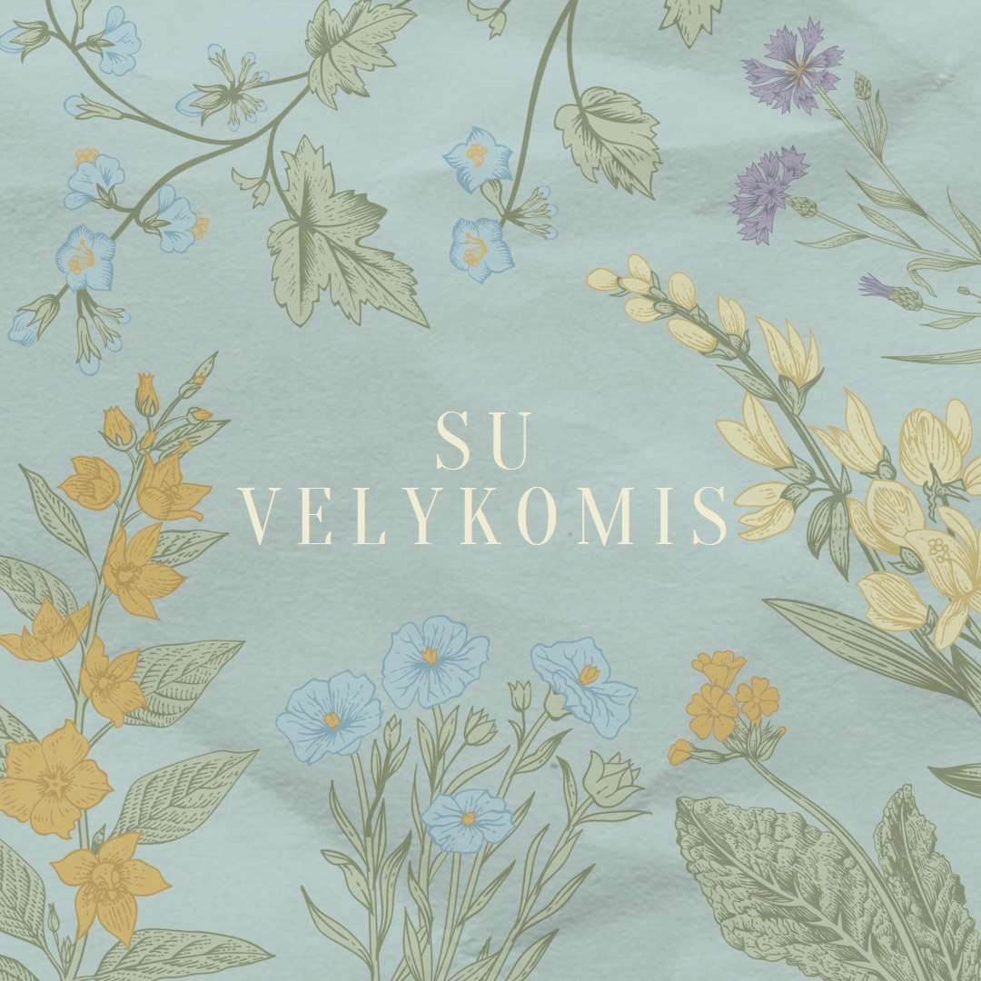 Velykų linkėjimai blue vintage-botanical