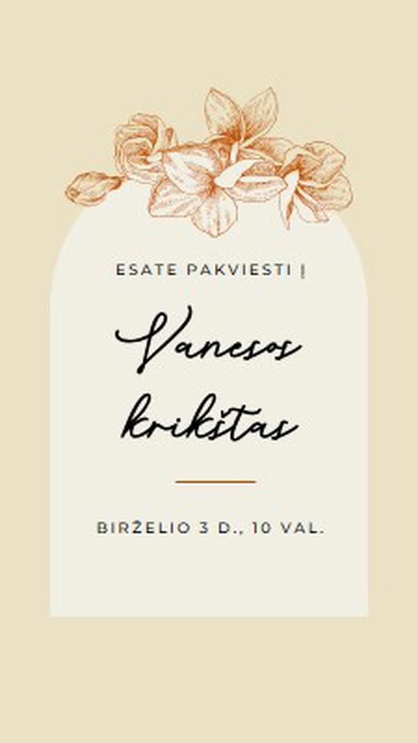 Krikšto kvietimas yellow vintage-botanical