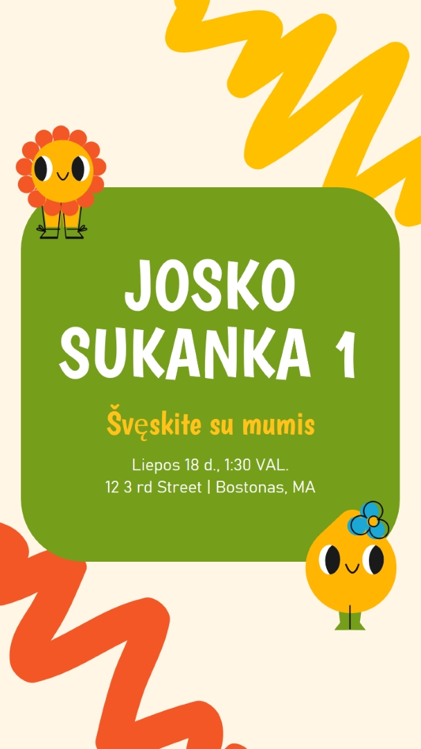 Pakvietimas į pirmąjį gimtadienį green whimsical,bold,graphic,bright,emoji,motif,