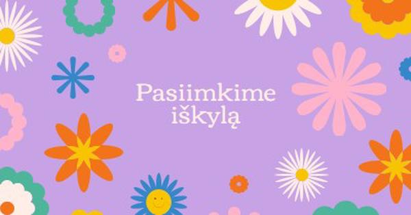 Pasiimkime pikniką purple retro,playful,graphic,floral,bright