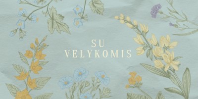 Velykų linkėjimai blue vintage-botanical