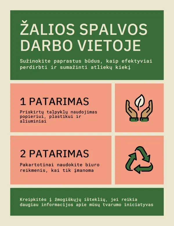 Skrajutės apie tvarias darbo vietas green modern,simple,faded,blocks