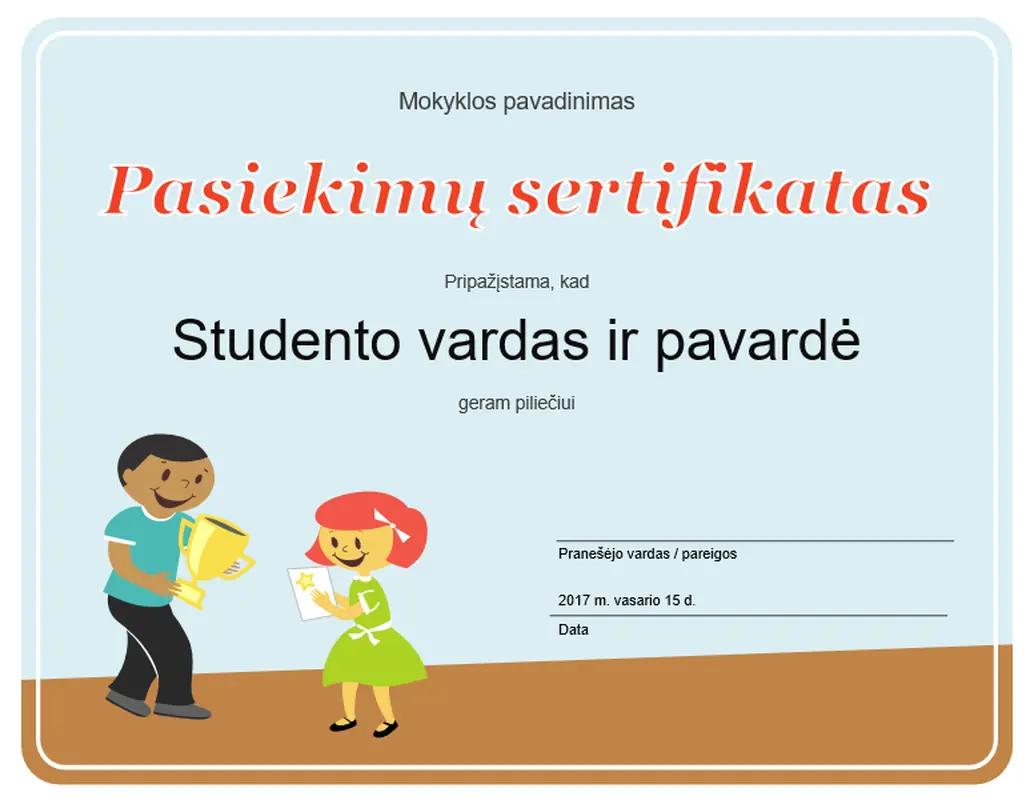 Pasiekimų sertifikatas (Pradinės mokyklos mokiniai)