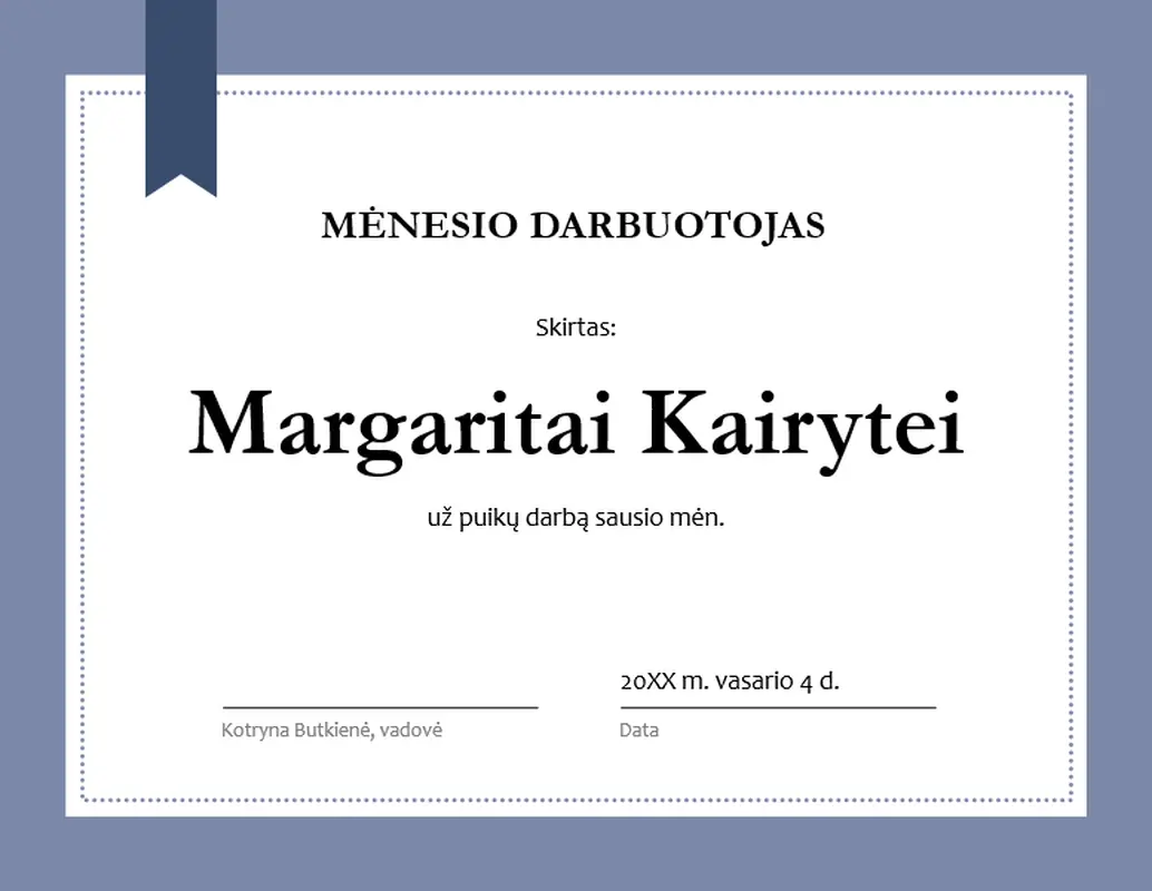 Sertifikatas, skirtas mėnesio darbuotojui modern-simple