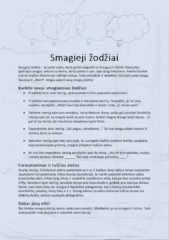 Smagi pildomų žodžių istorija modern simple