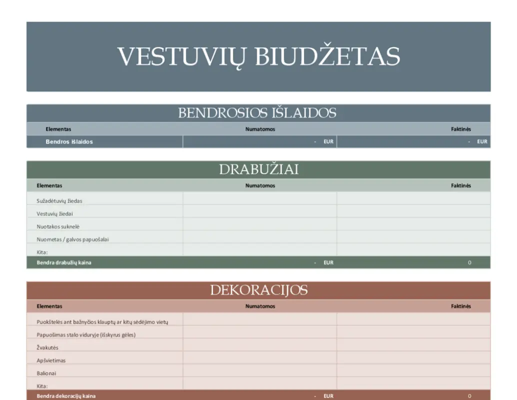 Vestuvių biudžeto planavimo priemonė modern simple