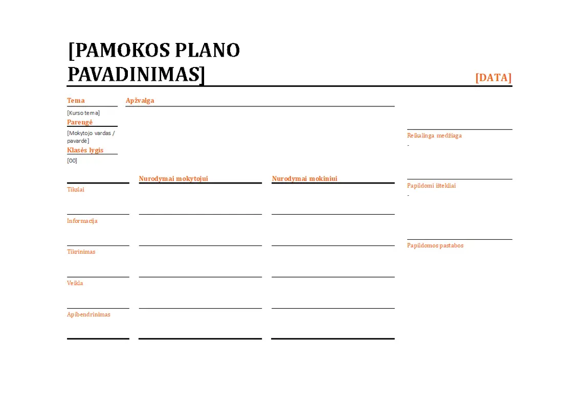 Dienos pamokų planuoklė