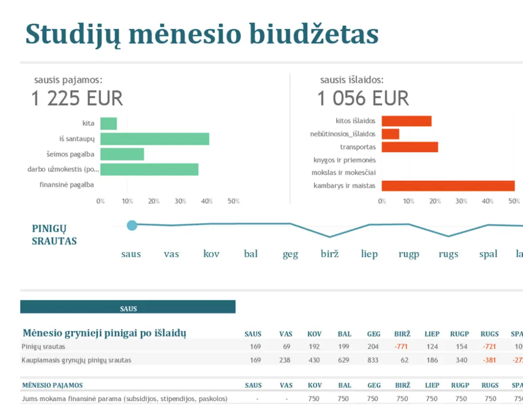 Studijų mėnesio biudžetas blue modern-simple