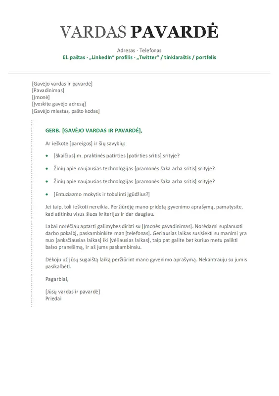 Šiuolaikinis chronologinis motyvacinis laiškas