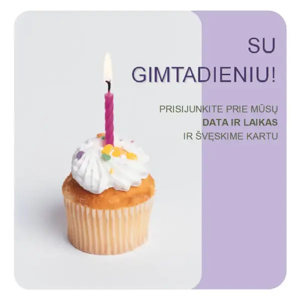 Gimtadienio kvietimo skrajutė (su keksu) purple modern-simple