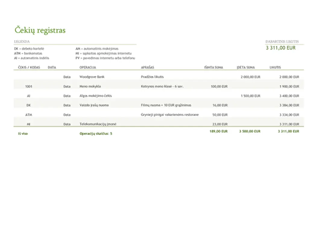 Čekių registras su operacijų kodais brown modern simple