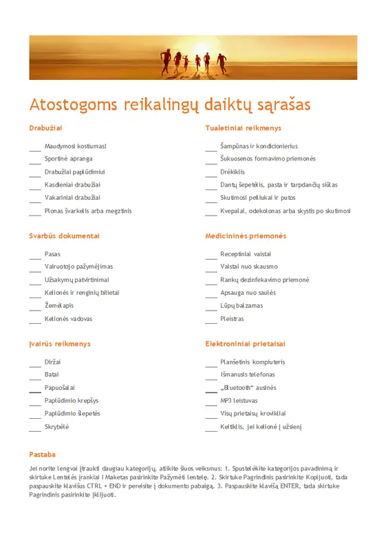 Atostogų daiktų sąrašas