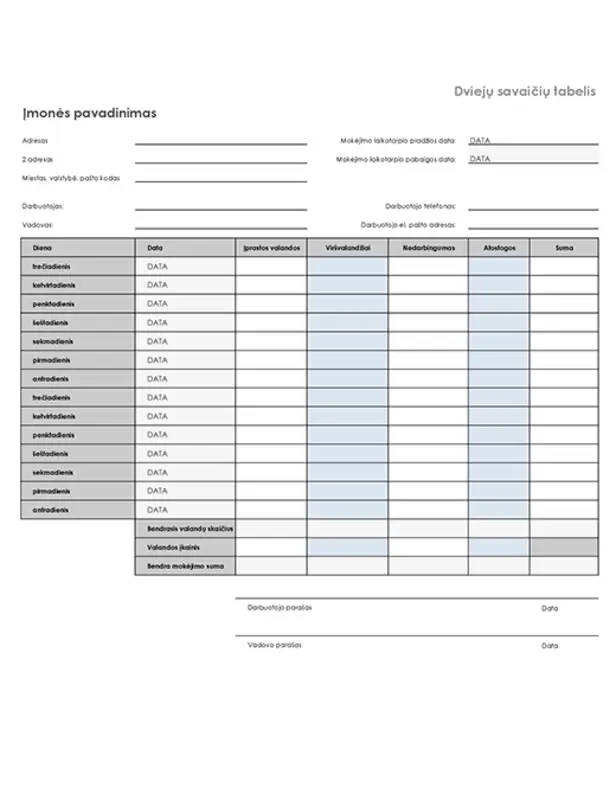 Dviejų savaičių grafikas su nedarbingumo ir atostogų informacija gray modern simple