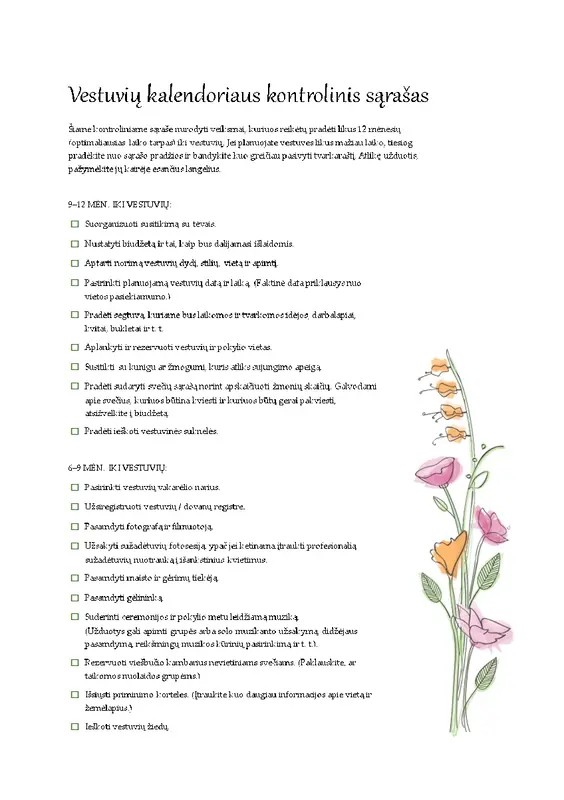Vestuvių kontrolinis sąrašas