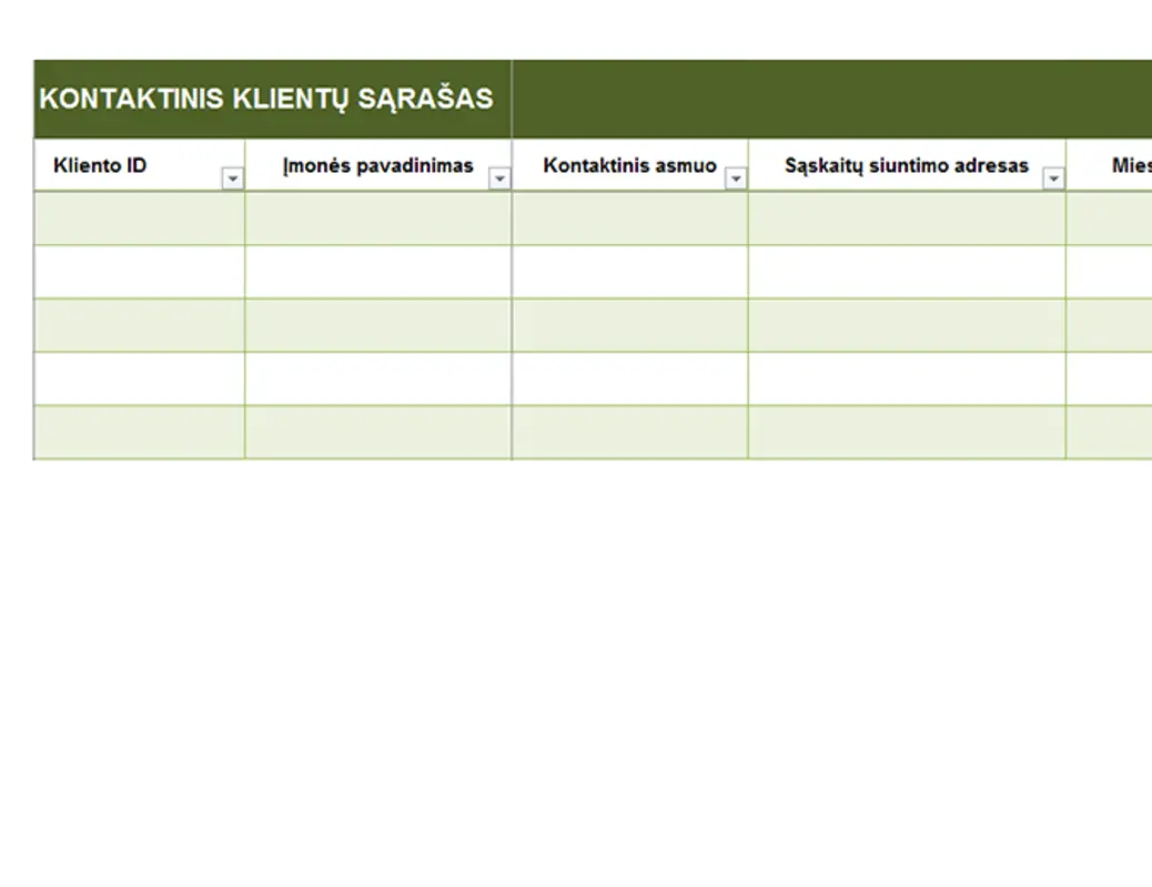 Pagrindinis klientų kontaktų sąrašas green modern simple
