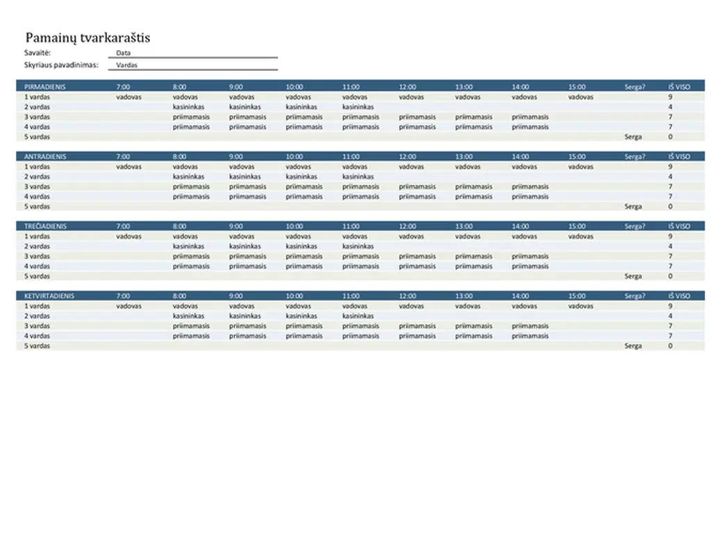 Darbuotojų pamainų tvarkaraštis