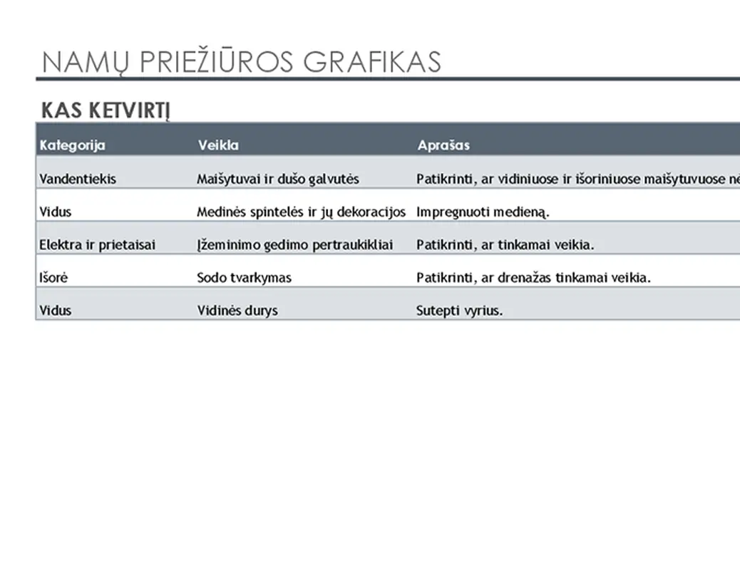 Namų priežiūros grafikas ir užduočių sąrašas modern simple