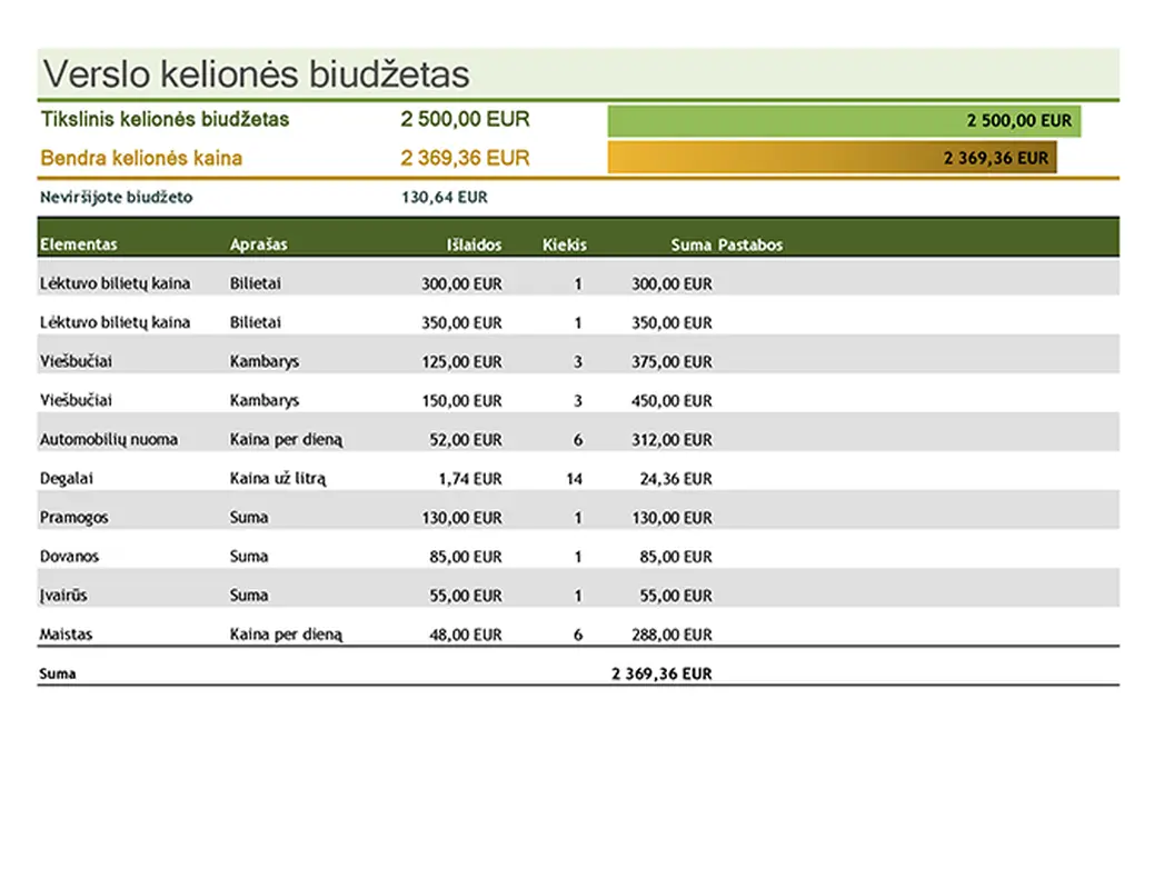 Verslo kelionės biudžetas