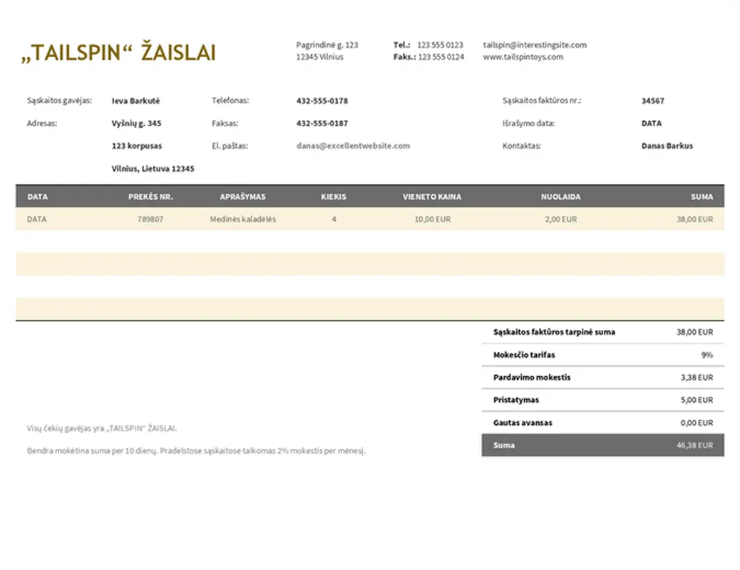 Prekybos sąskaita faktūra modern simple