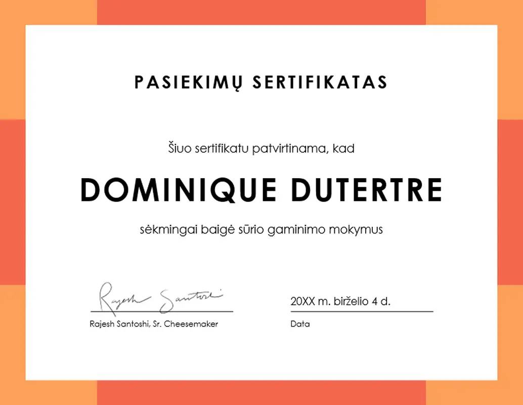 Pasiekimų sertifikatas su spalvota juosta