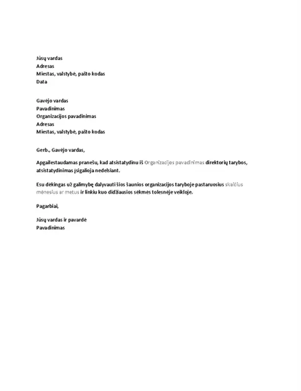 Atsistatydinimo iš tarybos laiškas