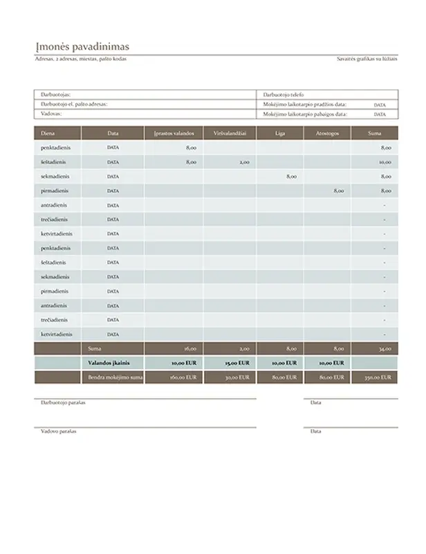 Dviejų savaičių tabelis modern simple