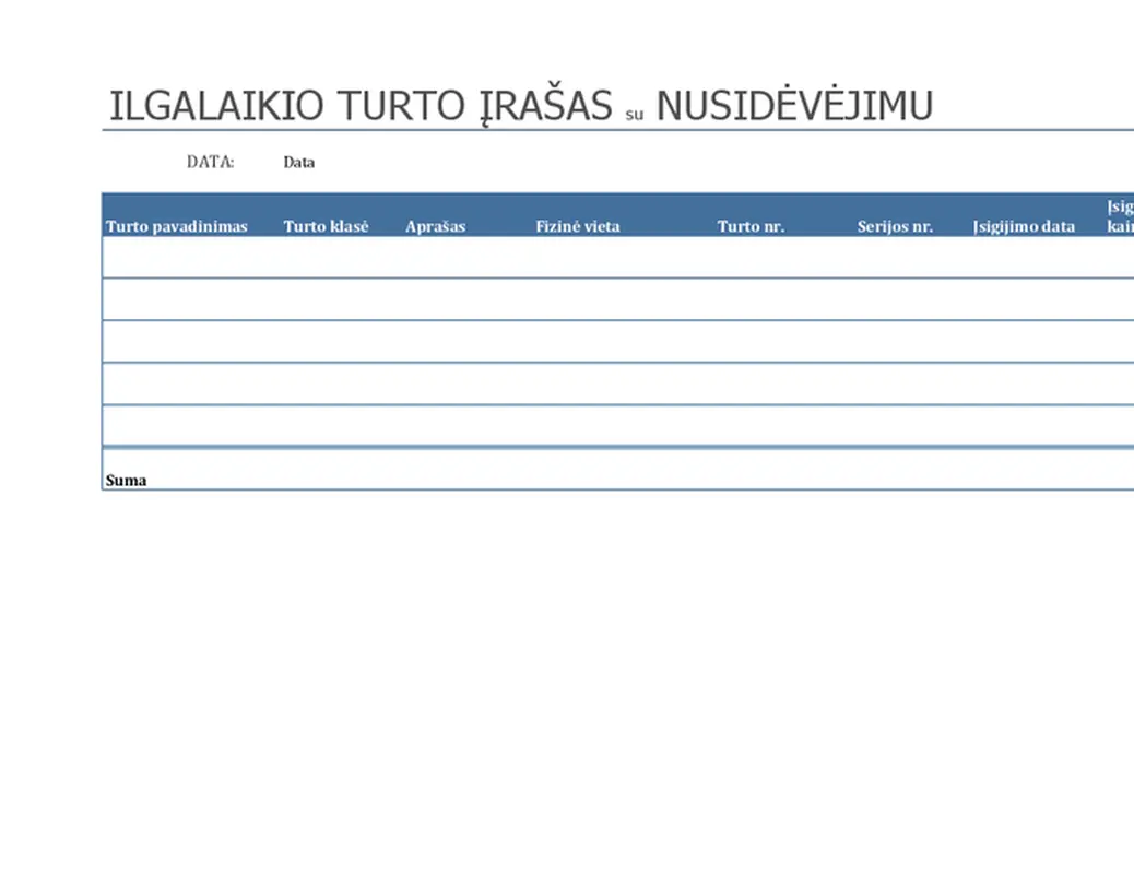 Ilgalaikio turto įrašas su nusidėvėjimu