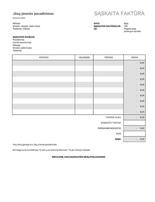 Paslaugų sąskaita faktūra su mokesčių apskaičiavimu black modern-simple