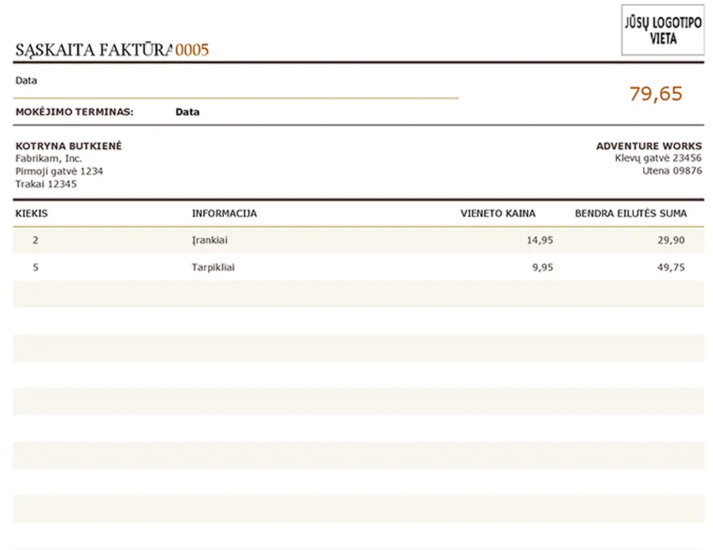 Atsiskaitymo sąskaita faktūra modern simple