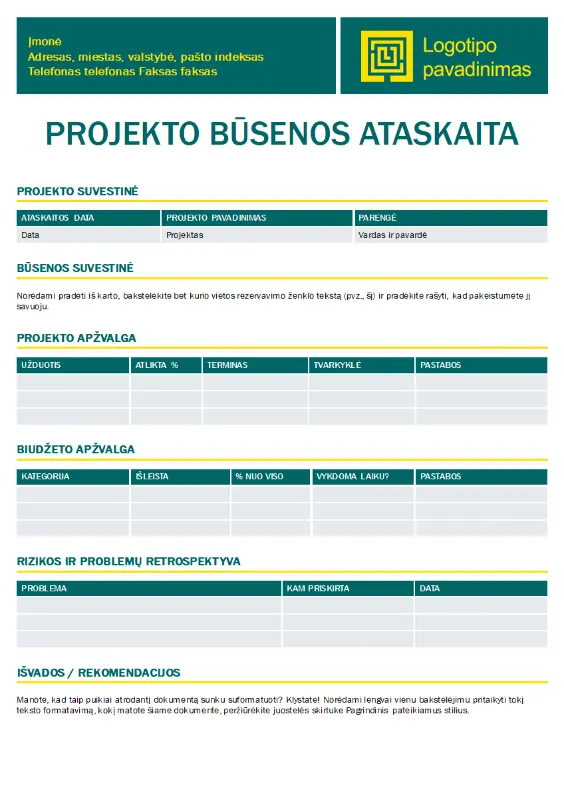 Projekto būsenos ataskaita green modern simple