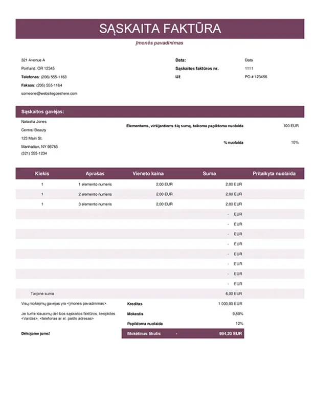 Spalvota pardavimo sąskaita faktūra modern simple