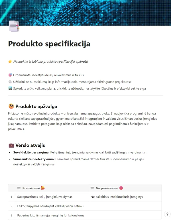 Produkto specifikacija