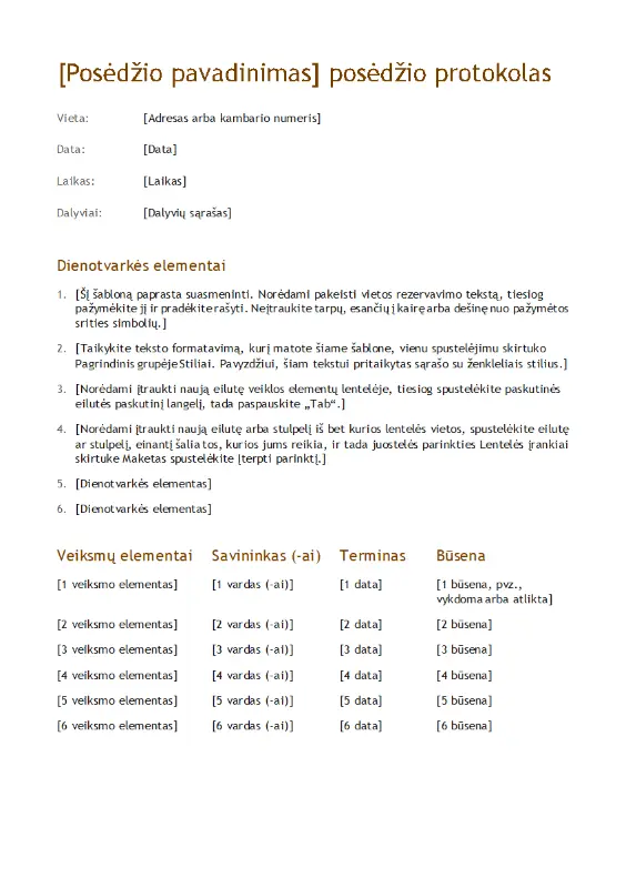 Susitikimo protokolas (paprastas) modern simple