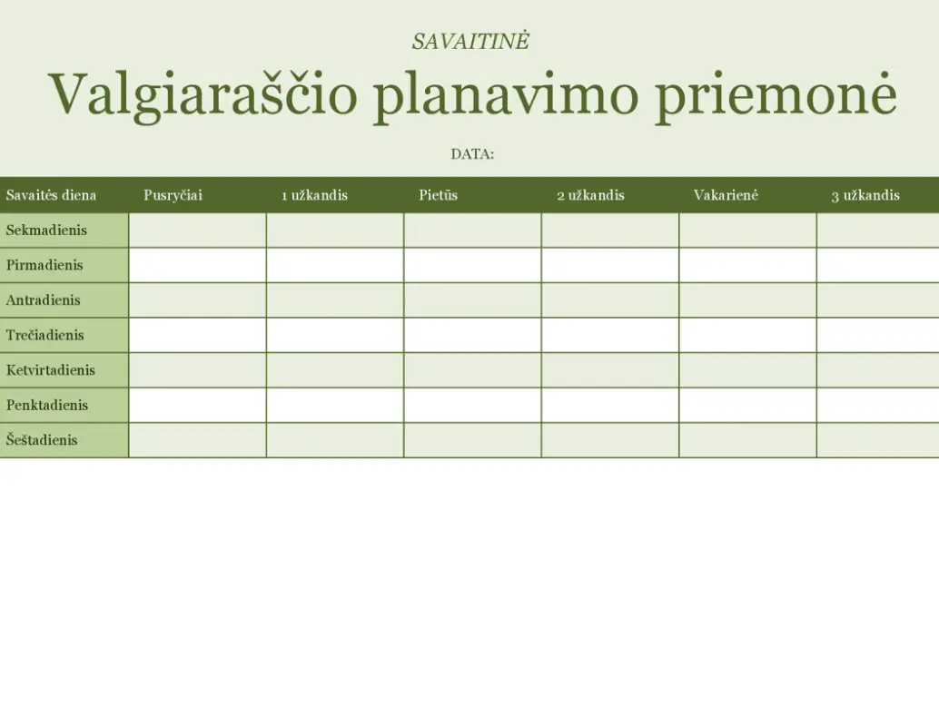Savaitės valgiaraštis green modern-simple