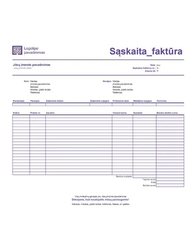 Pardavimo sąskaita faktūra (paprastas linijinis dizainas) purple modern-simple