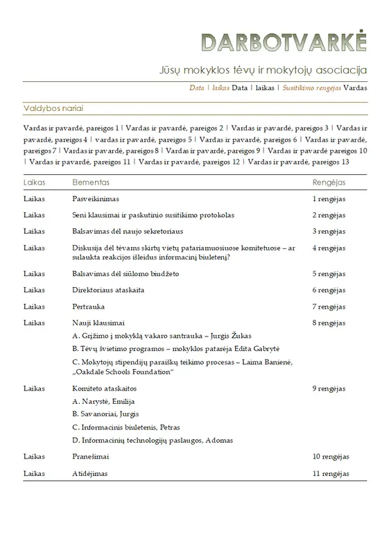 Tėvų susirinkimo darbotvarkė modern simple