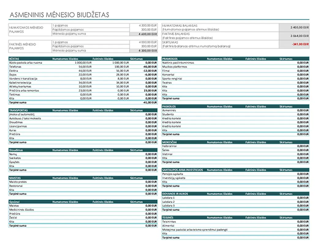 Asmeninis mėnesio biudžetas modern simple