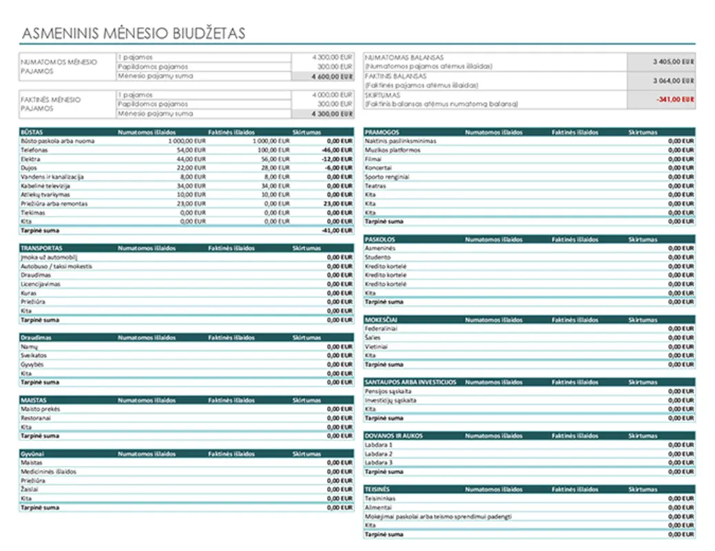 Asmeninis mėnesio biudžetas modern simple