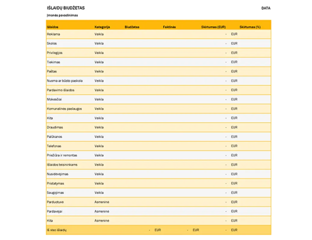 Išlaidų biudžetas yellow modern simple