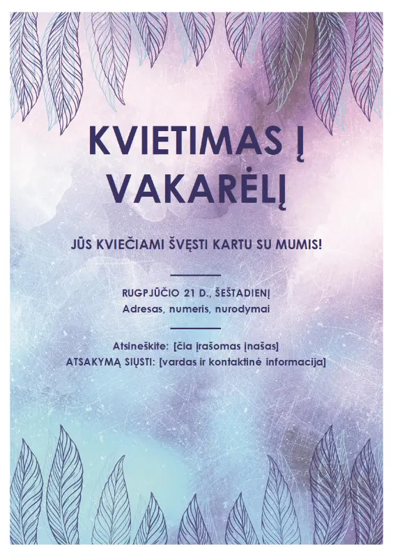 Kvietimo į vakarėlį skrajutė purple organic-boho