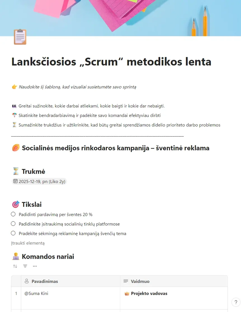 Lanksčiosios „Scrum“ metodikos lenta