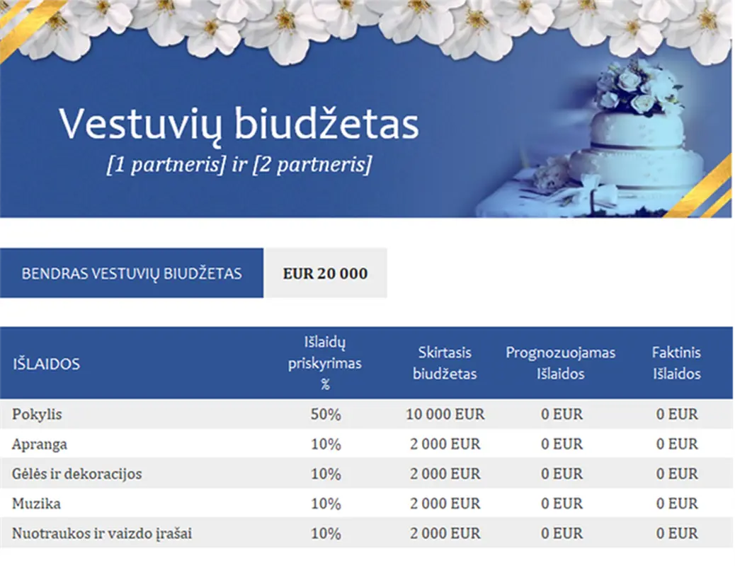 Vestuvių biudžeto sekimo priemonė modern simple