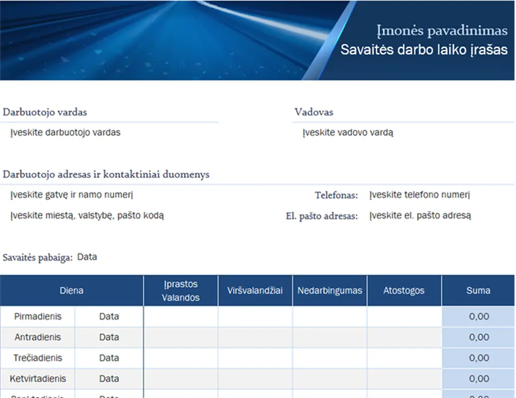 Smulkiojo verslo atstovams skirti savaitės darbo laiko įrašai modern simple