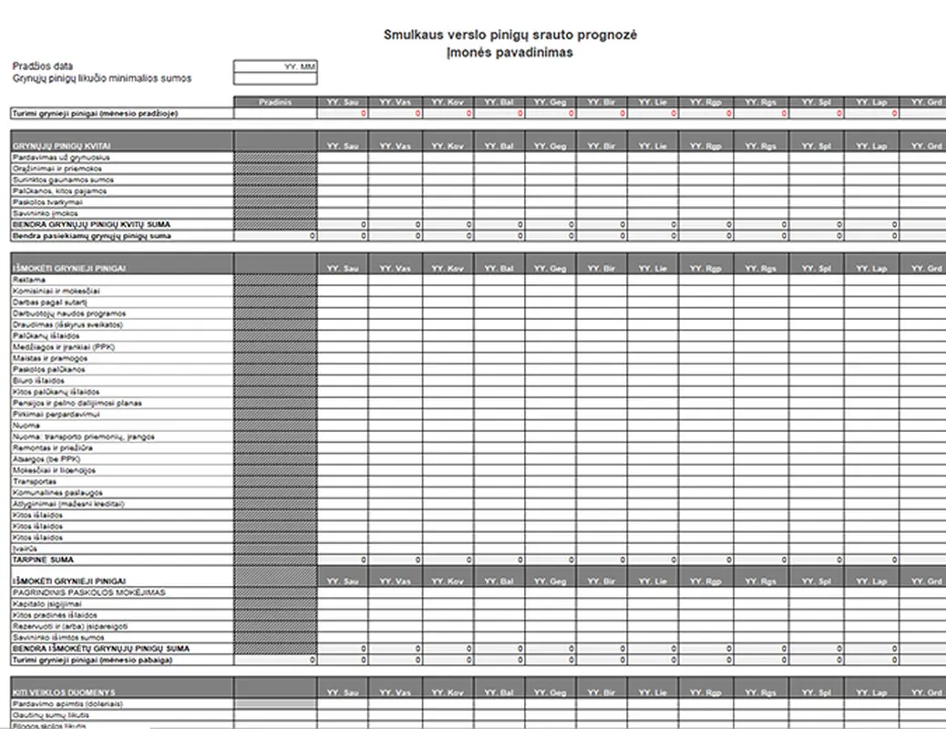 Smulkaus verslo pinigų srautų prognozė
