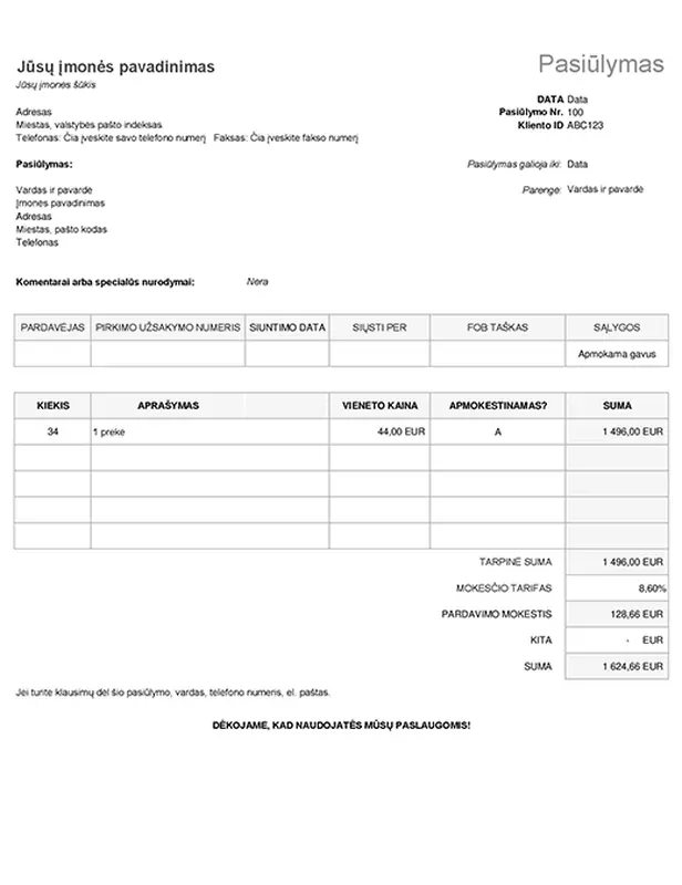 Kainos pasiūlymas su mokesčių apskaičiavimu modern simple