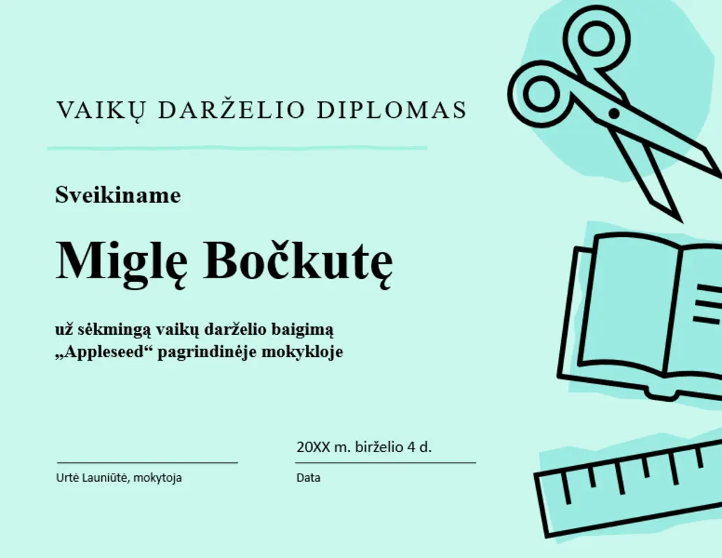 Vaikų darželio diplomo sertifikatas blue modern bold