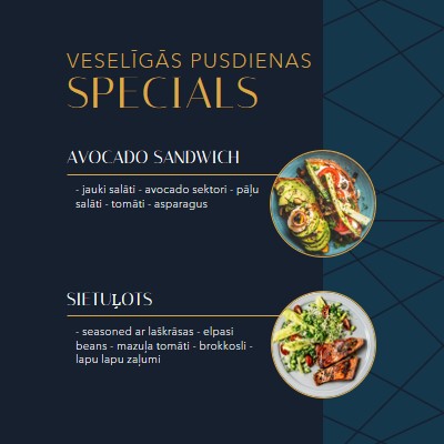 Healthy lunch specials blue elegant,simple,geometric