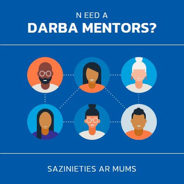 Vai ir nepieciešams darba mentors? blue simple,clean,illustration,circles,bold,graphic