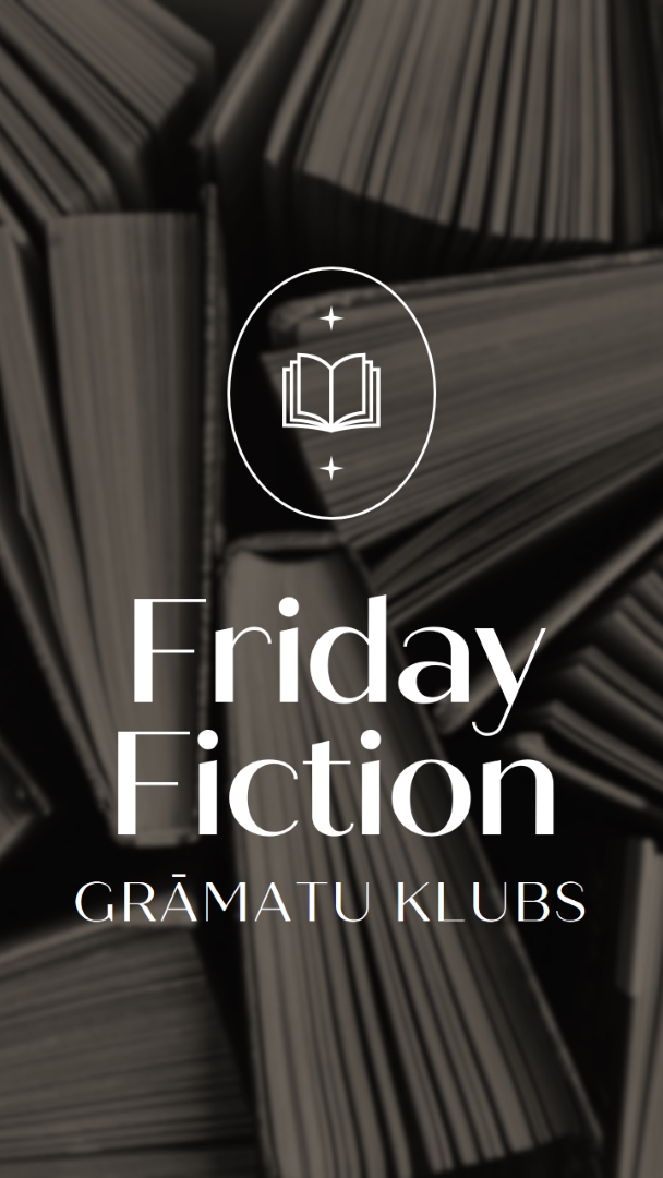 Friday fiction book club black elegant,monochromatic,photo,simple,typographic,symmetrical
